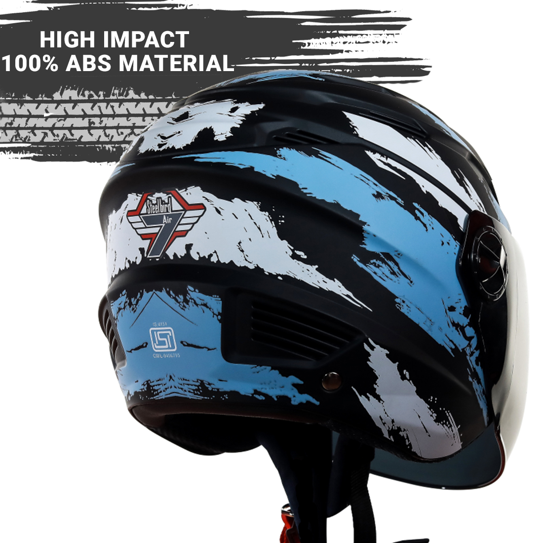Steelbird SBA-6 7Wings Stroke Open Face Helmet In Matt Finish (Matt Black Light Blue)