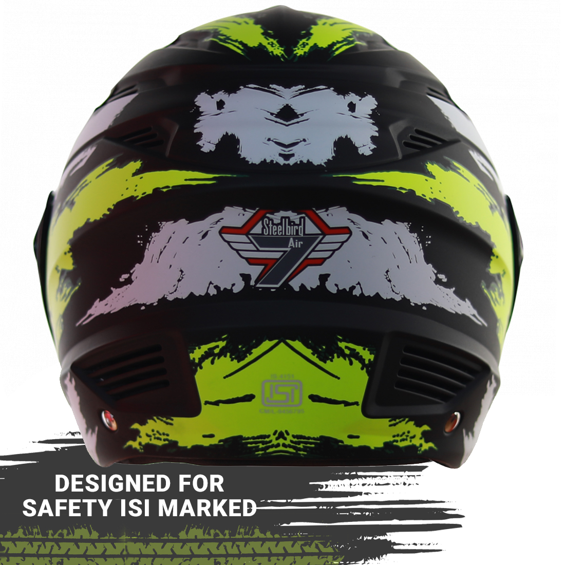 Steelbird SBA-6 7Wings Stroke Open Face Helmet In Matt Finish (Matt Black Neon)