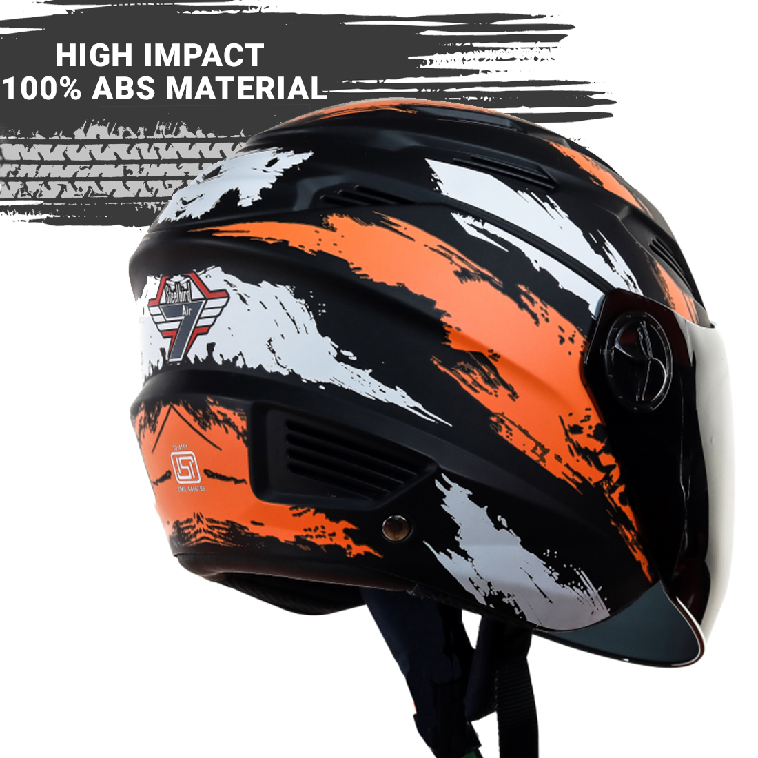 Steelbird SBA-6 7Wings Stroke Open Face Helmet In Matt Finish (Matt Black Orange)