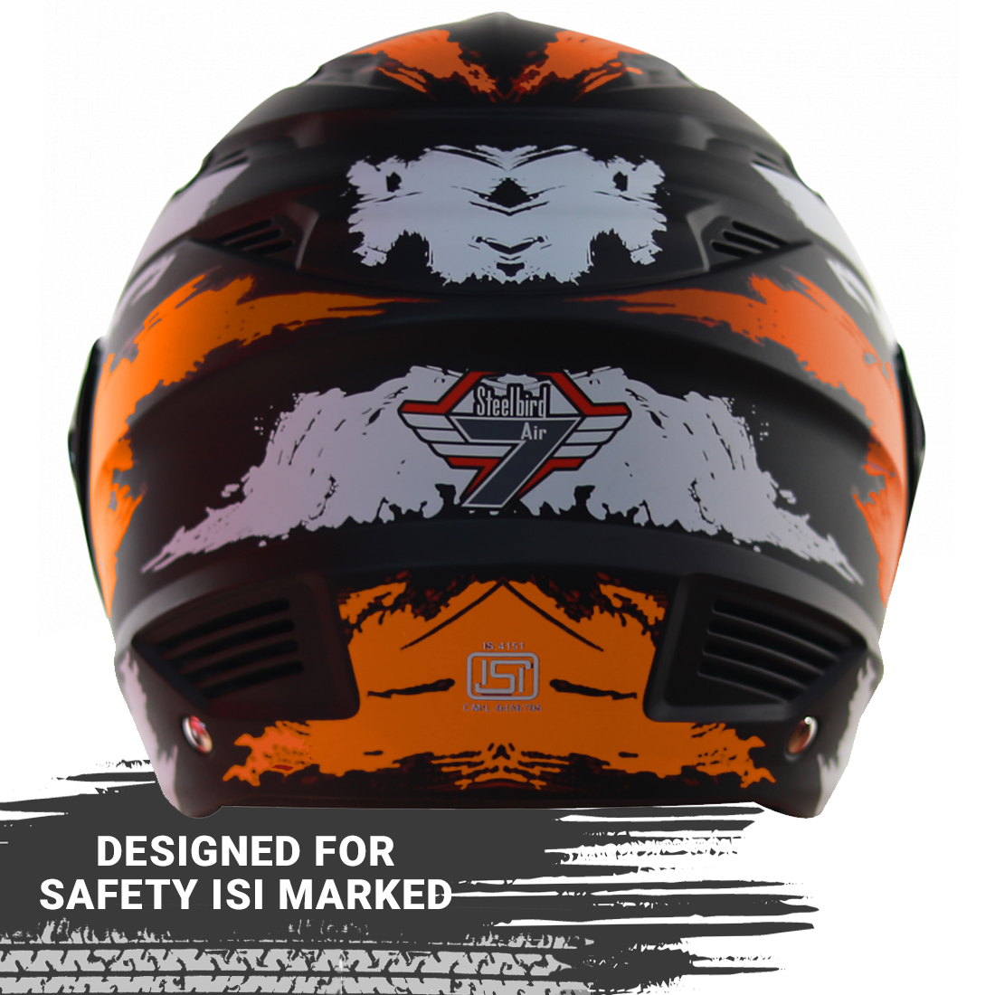 Steelbird SBA-6 7Wings Stroke Open Face Helmet In Matt Finish (Matt Black Orange)