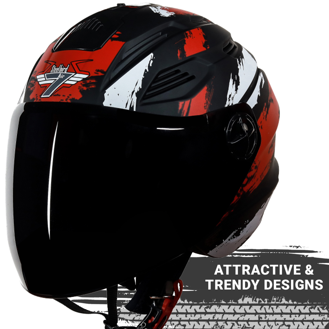Steelbird SBA-6 7Wings Stroke Open Face Helmet In Matt Finish (Matt Black Red)