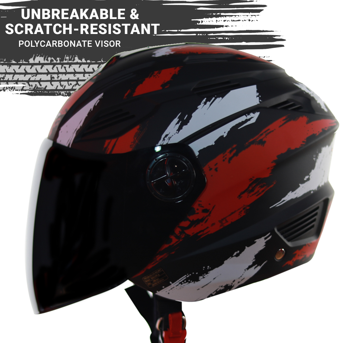 Steelbird SBA-6 7Wings Stroke Open Face Helmet In Matt Finish (Matt Black Red)