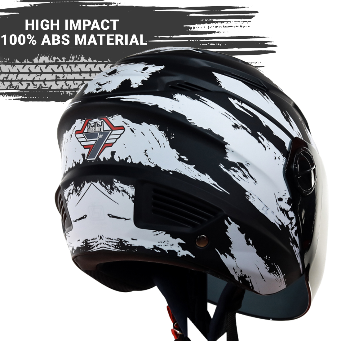 Steelbird SBA-6 7Wings Stroke Open Face Helmet In Matt Finish (Matt Black White)