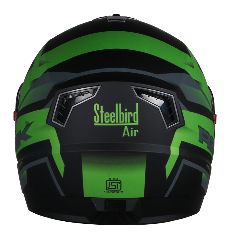 Steelbird SBA-1 R2K HF Full Face ABS Shell Helmet With Detachable Hands-free Device (Matt Black Green)