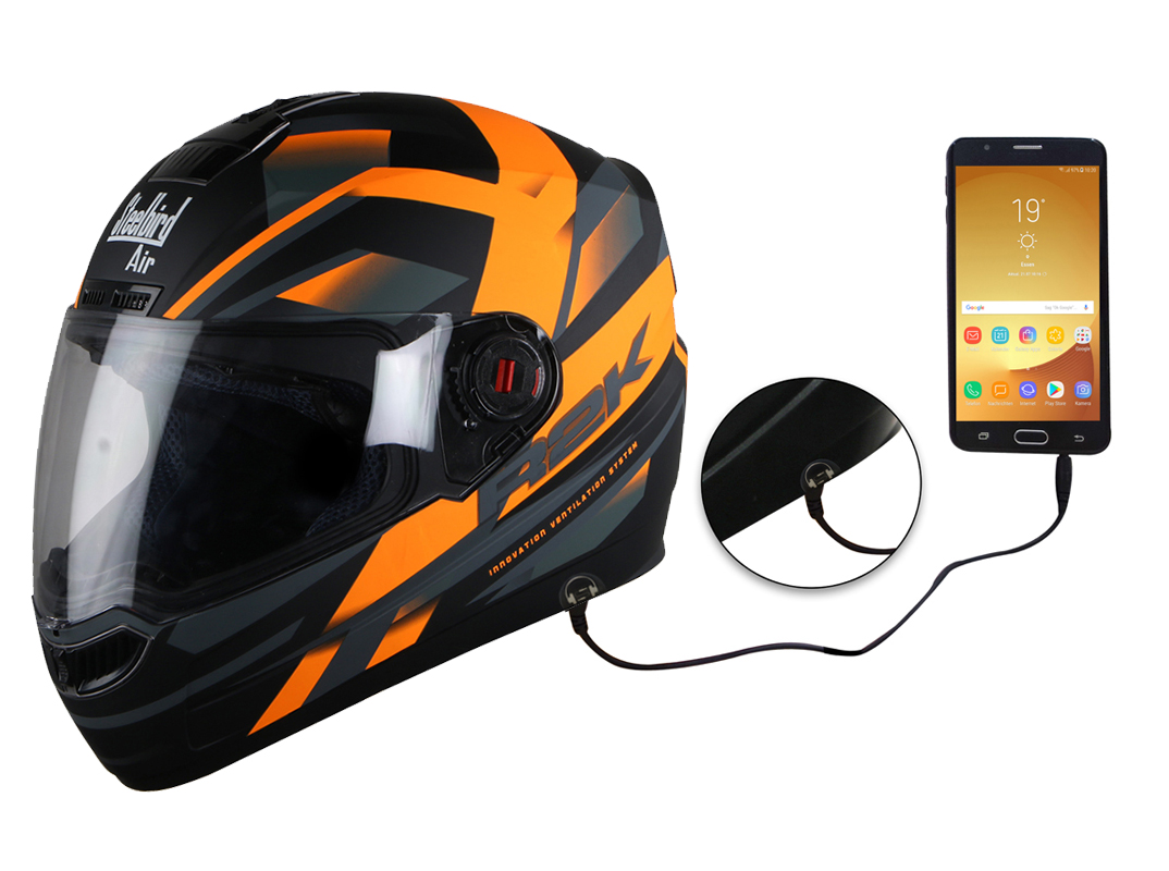 Steelbird SBA-1 R2K HF Full Face ABS Shell Helmet with Detachable Hands-free Device (Matt Black Orange)