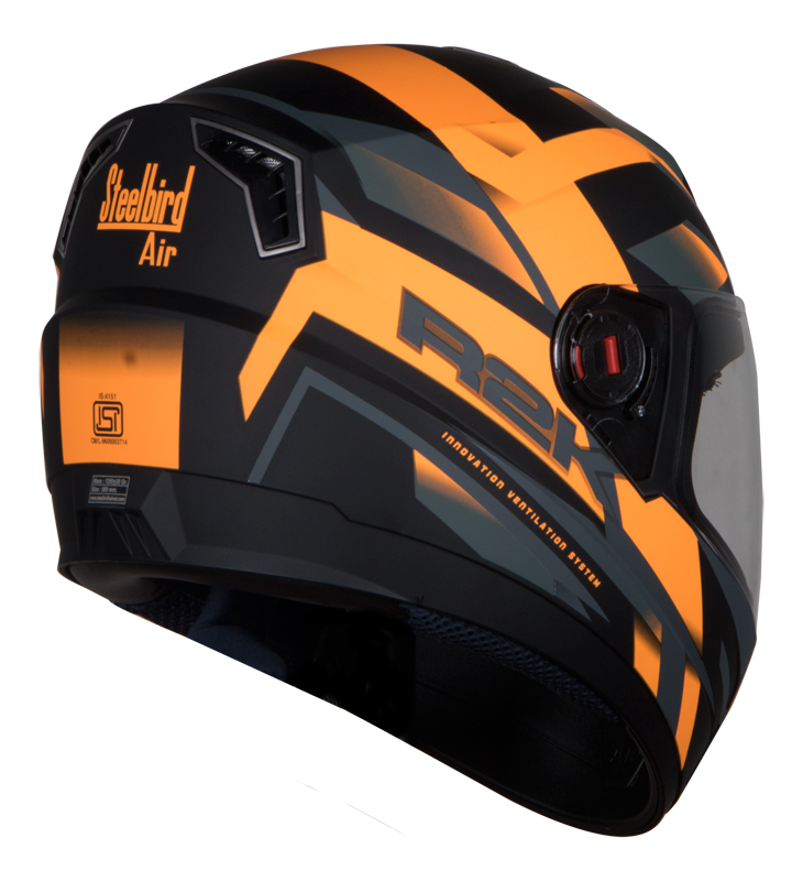 Steelbird SBA-1 R2K HF Full Face ABS Shell Helmet With Detachable Hands-free Device (Matt Black Orange)