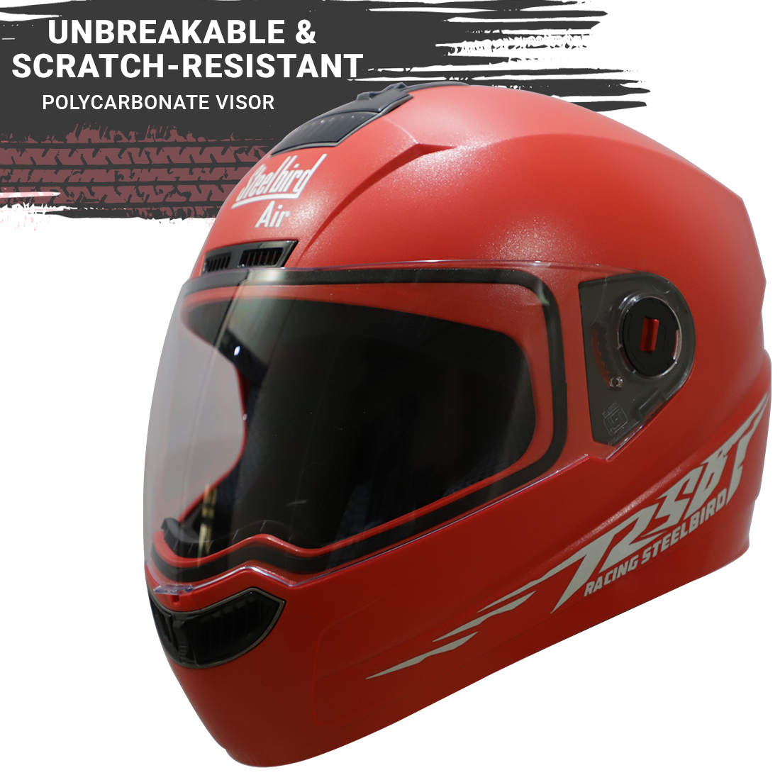 Steelbird SBA-1 Moon Reflective ISI Certified Full Face Helmet (Dashing Red With Clear Visor)
