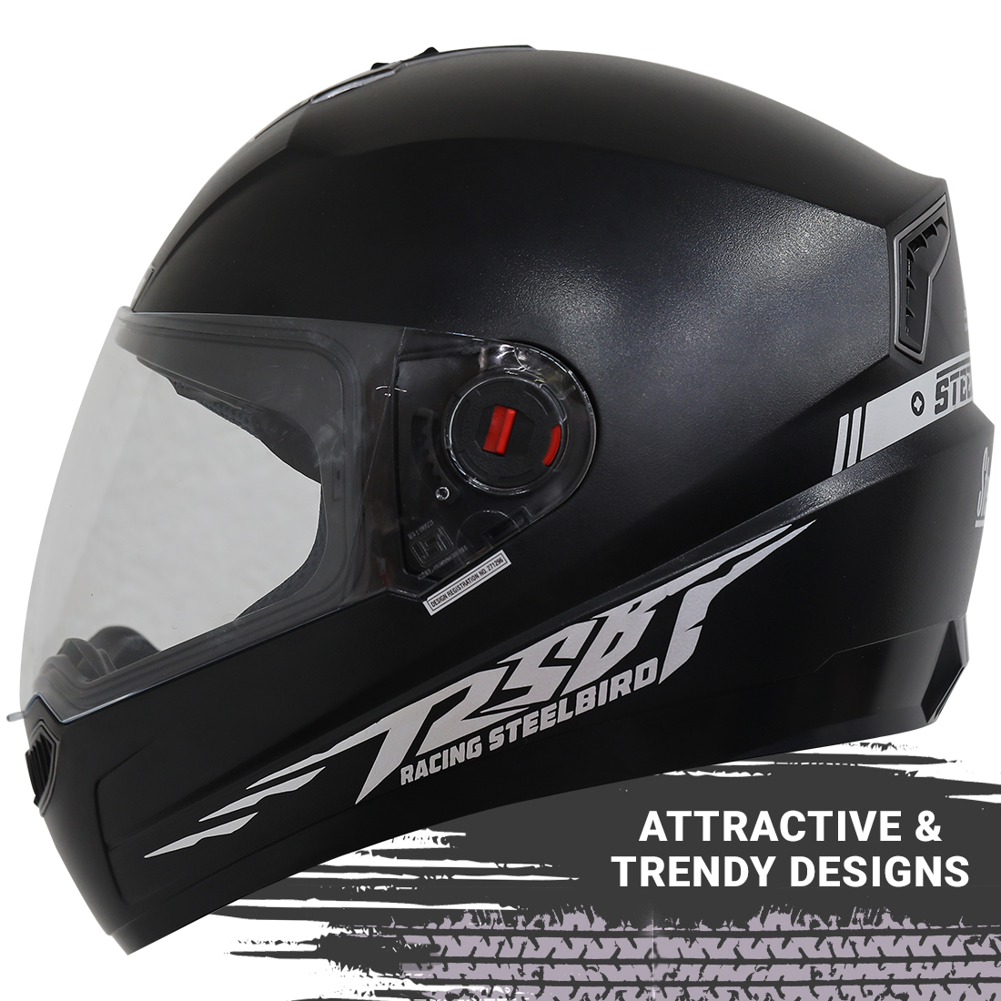 Steelbird SBA-1 Moon Reflective ISI Certified Full Face Helmet (Dashing Black With Clear Visor