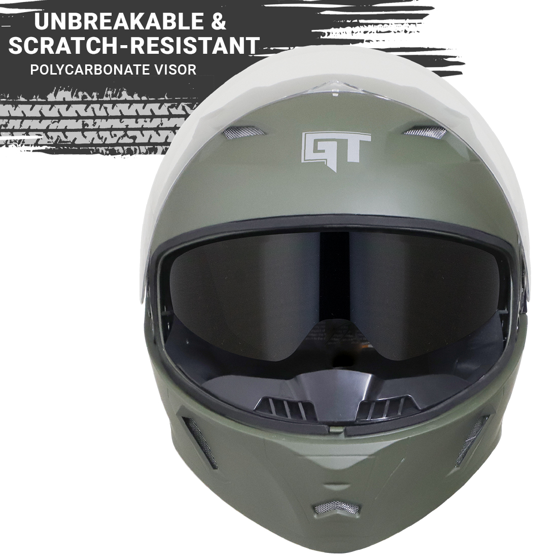 Steelbird SBA-21 GT Full Face ISI Certified Helmet With Inner Smoke Sun Shield And Outer Clear Visor (Matt Battle Green)