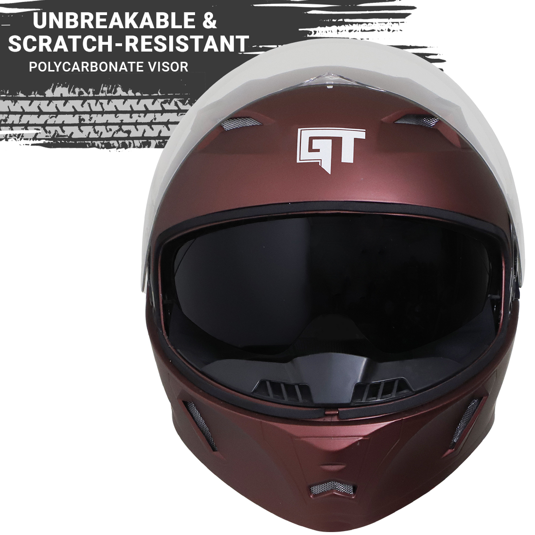 Steelbird SBA-21 GT Full Face ISI Certified Helmet With Inner Smoke Sun Shield And Outer Clear Visor (Matt Maroon)