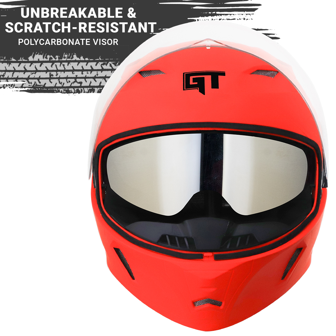 Steelbird SBA-21 GT Full Face ISI Certified Helmet With Inner Chrome Silver Sun Shield And Outer Clear Visor (Glossy Fluo Red)