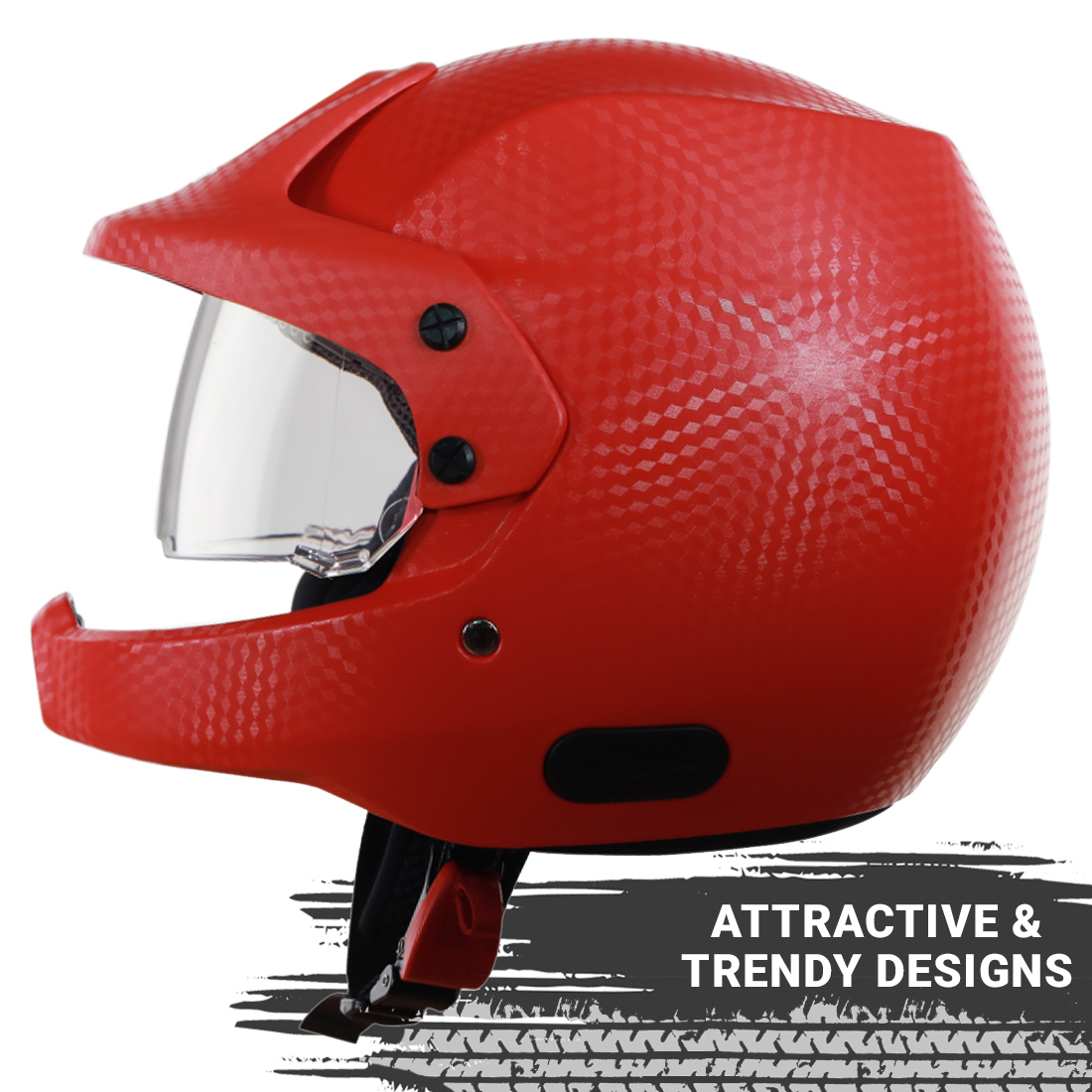 Steelbird 7Wings Rally Classic Open Face Helmet, ISI Certified Off Road Helmet (Classic Red With Clear Visor )