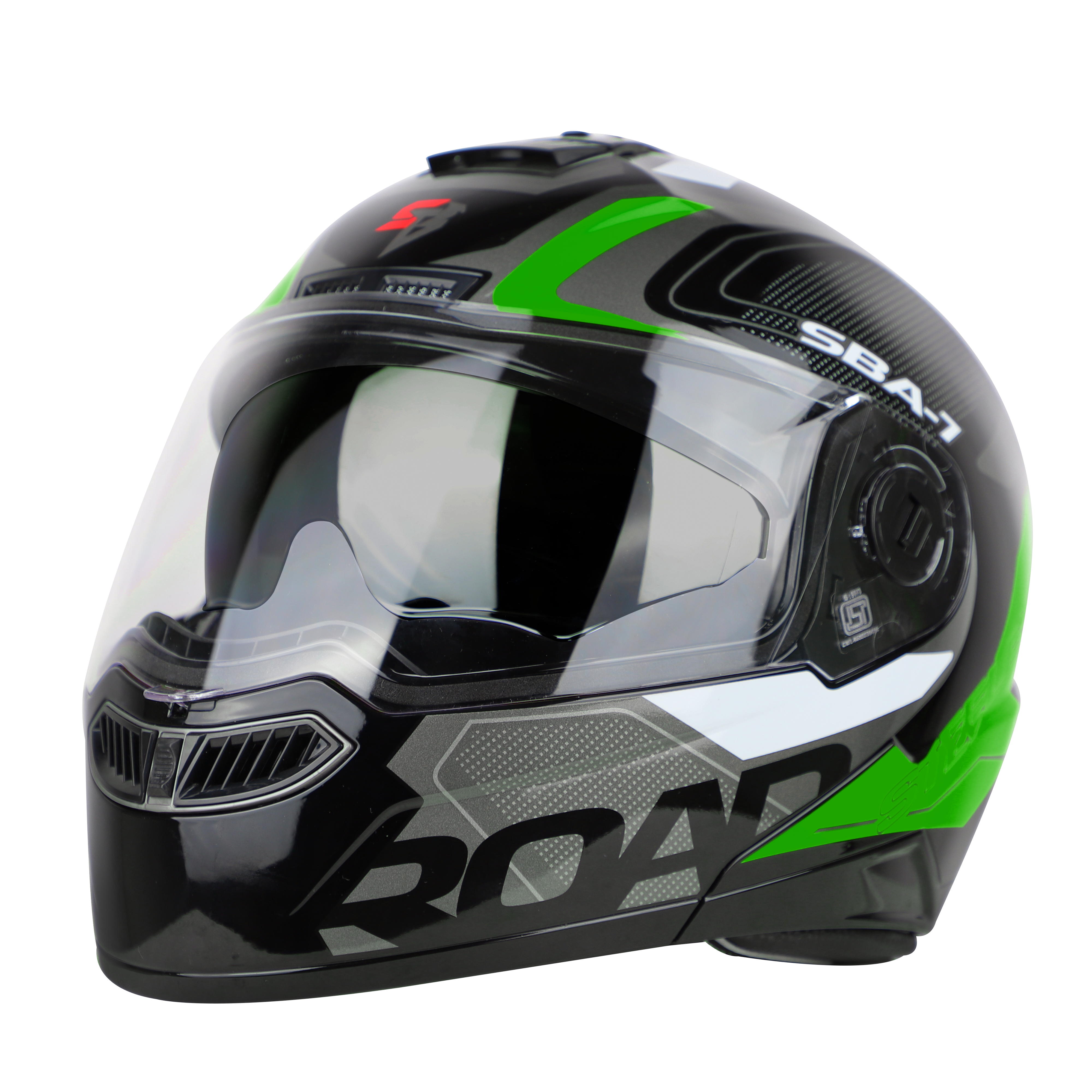 SBA-7 ROAD GLOSSY BLACK WITH GREEN (WITH INNER SUNSHIELD)