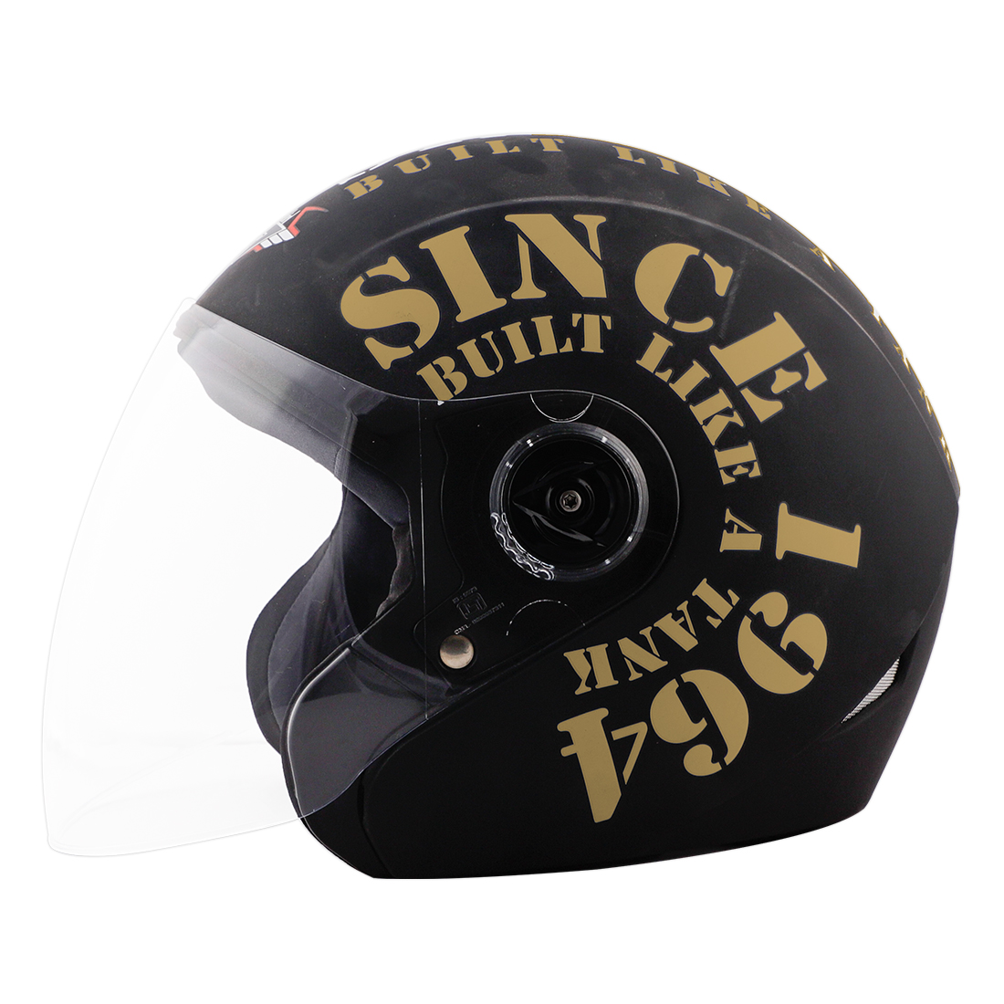 Steelbird SB-43 Yoyo Tank Open Face Graphic Helmet (Matt Black Gold with Clear Visor)