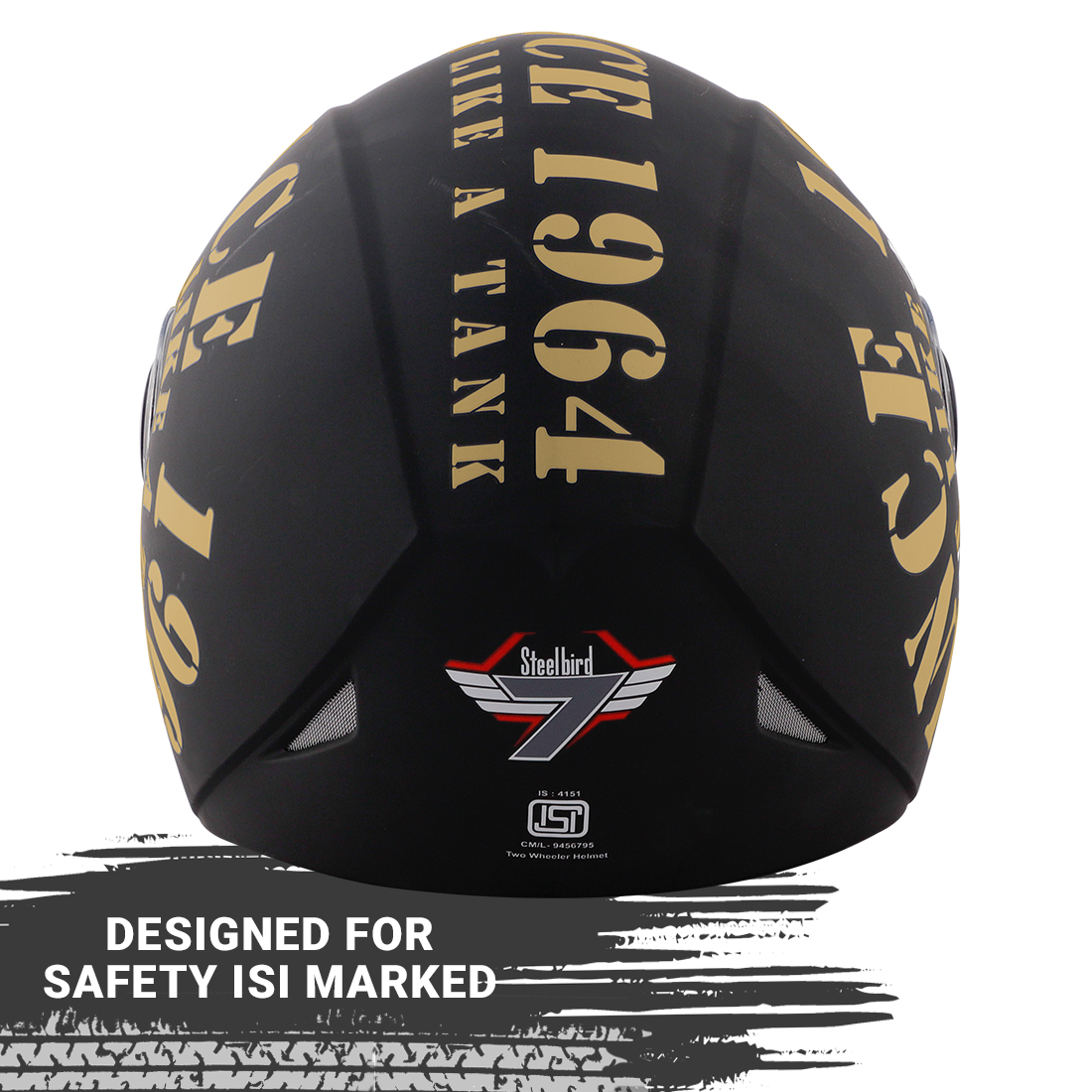 Steelbird SB-43 Yoyo Tank Open Face Graphic Helmet (Matt Black Gold With Clear Visor)