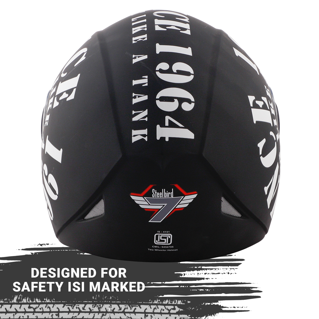 Steelbird SB-43 Yoyo Tank Open Face Graphic Helmet (Matt Black White With Clear Visor)