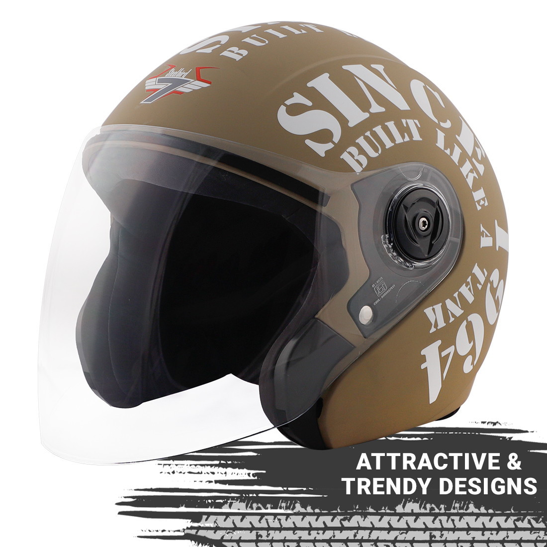Steelbird SB-43 Yoyo Tank Open Face Graphic Helmet (Matt Desert Storm White With Clear Visor)