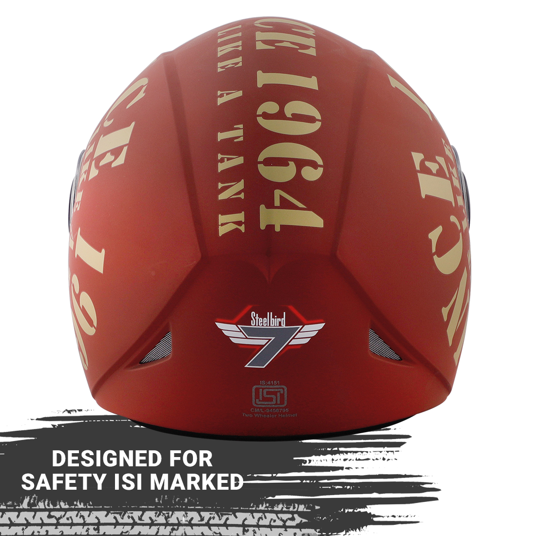 Steelbird SB-43 Yoyo Tank Open Face Graphic Helmet (Matt Maroon Gold With Clear Visor)