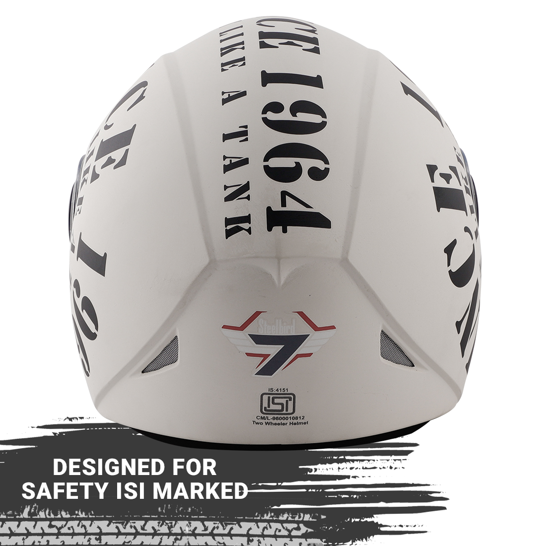 Steelbird SB-43 Yoyo Tank Open Face Graphic Helmet (Matt Off White Black With Clear Visor)