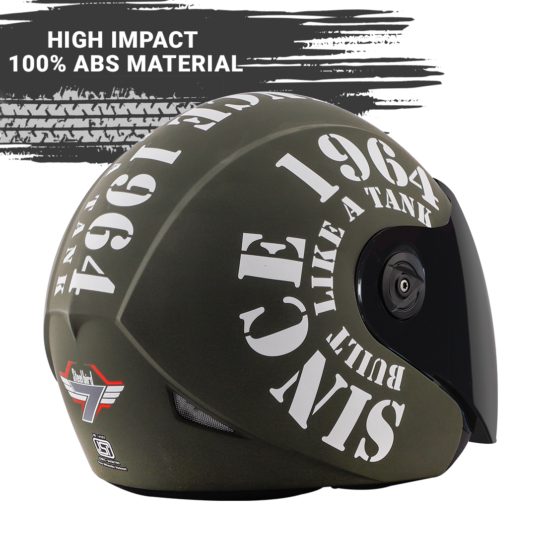 Steelbird SB-43 Yoyo Tank Open Face Graphic Helmet (Matt Battle Green White With Smoke Visor)