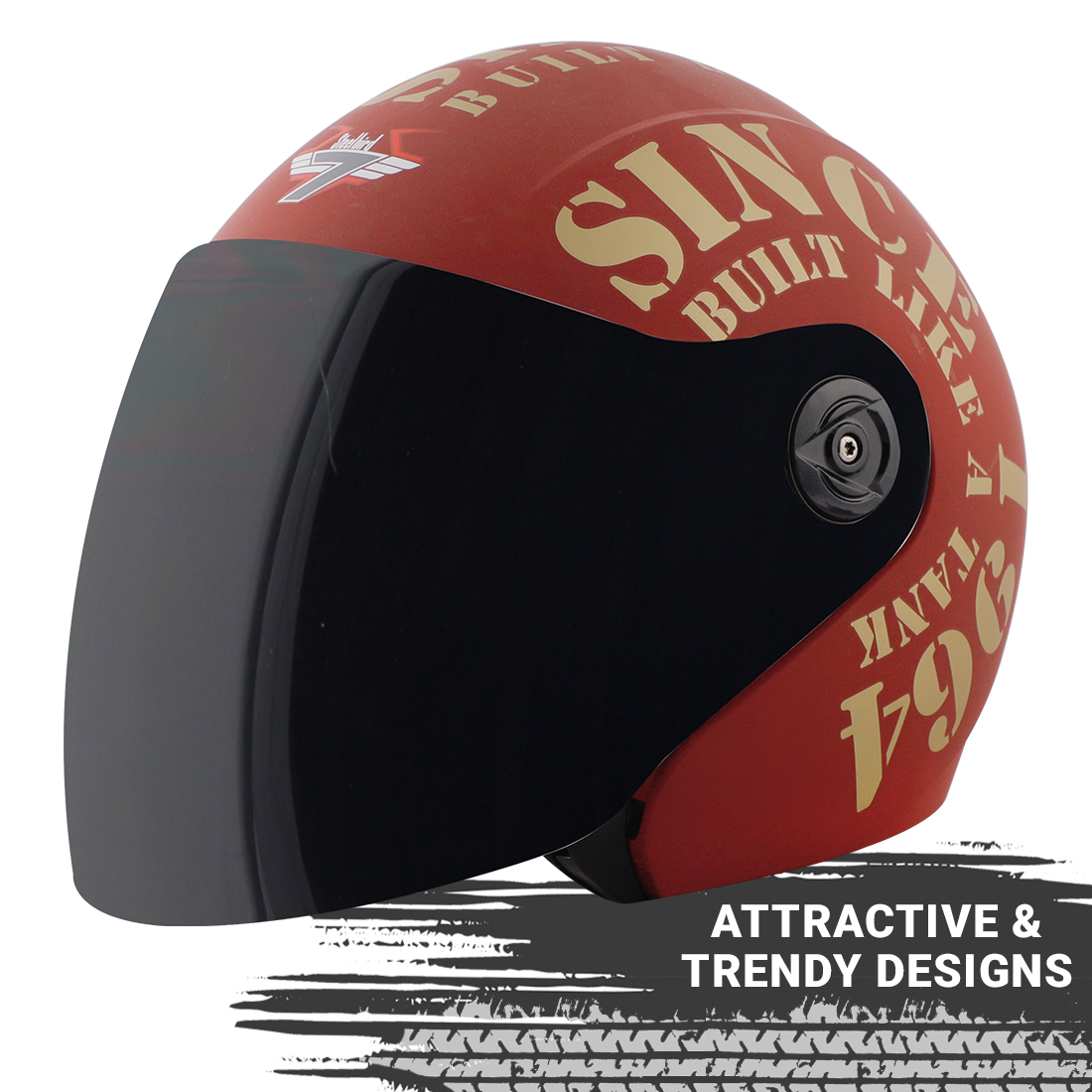 Steelbird SB-43 Yoyo Tank Open Face Graphic Helmet (Matt Maroon Gold With Smoke Visor)