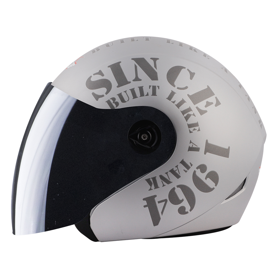 Steelbird SB-43 Yoyo Tank Open Face Graphic Helmet (Matt Silver Grey With Smoke Visor)