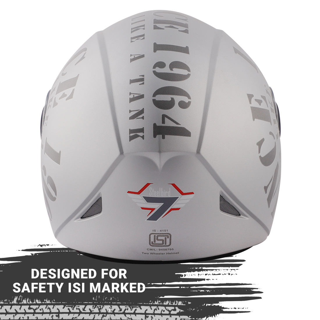 Steelbird SB-43 Yoyo Tank Open Face Graphic Helmet (Matt Silver Grey With Smoke Visor)