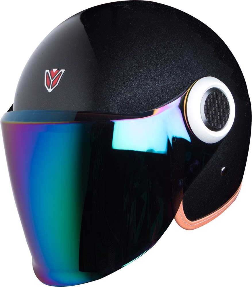 Ignyte Open Face ISI Certified Helmet (Glossy Midnight Black With Chrome Rainbow Visor)