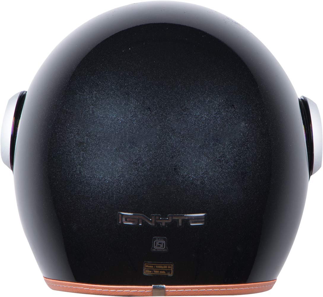 Ignyte Open Face ISI Certified Helmet (Glossy Midnight Black With Chrome Rainbow Visor)