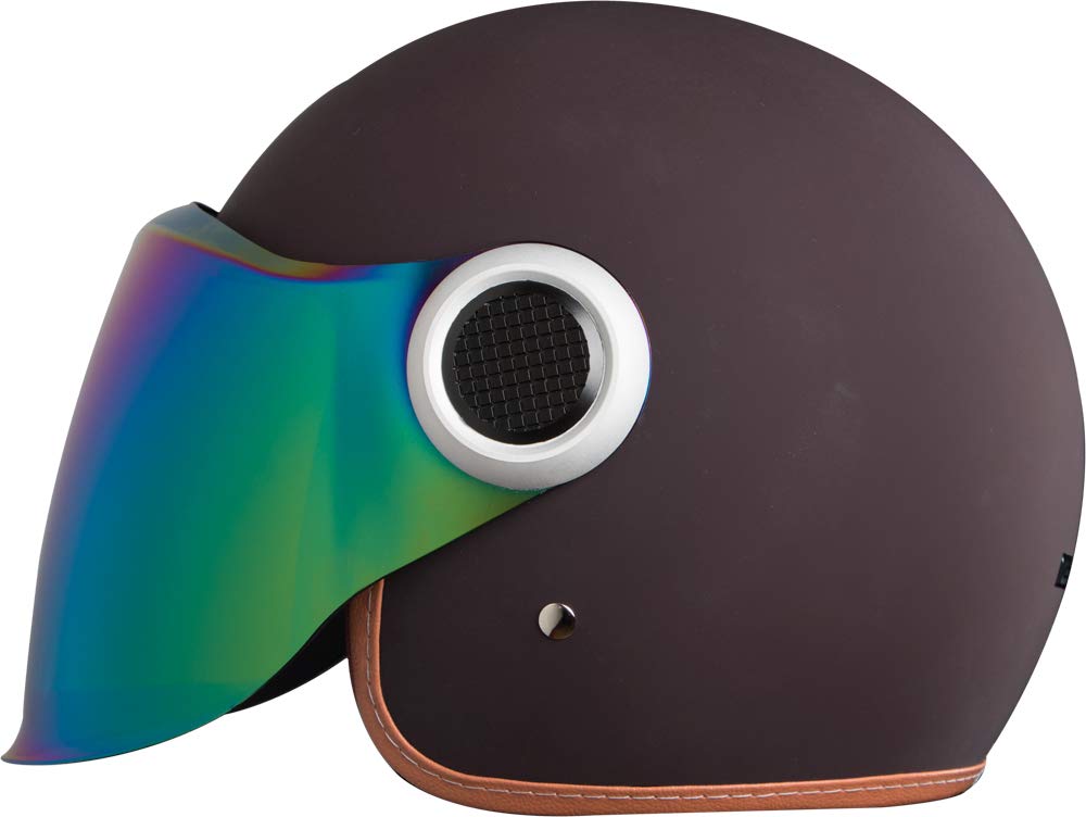 Ignyte Open Face ISI Certified Helmet (Matt Cherry Grey With Chrome Rainbow Visor)