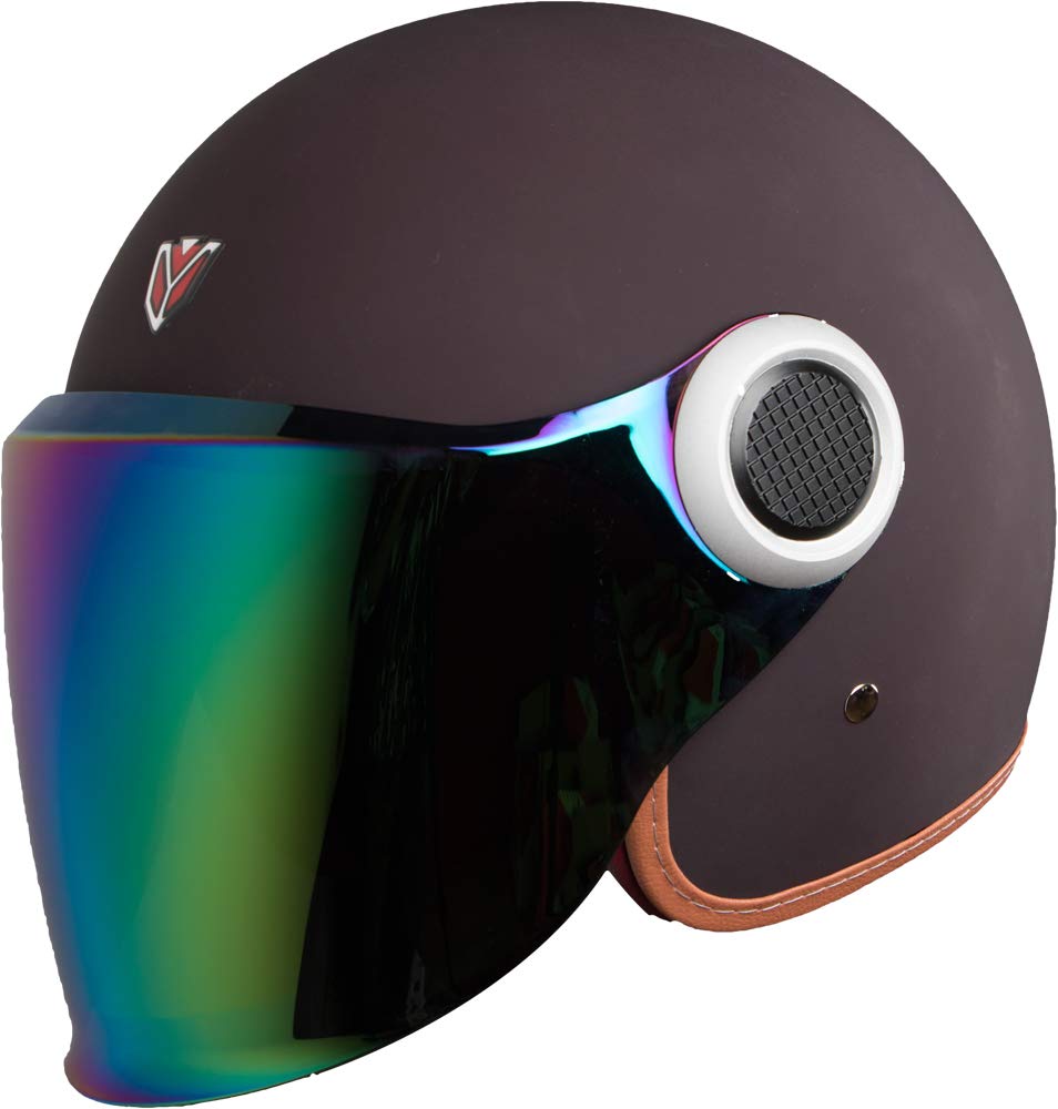Ignyte Open Face ISI Certified Helmet (Matt Cherry Grey With Chrome Rainbow Visor)