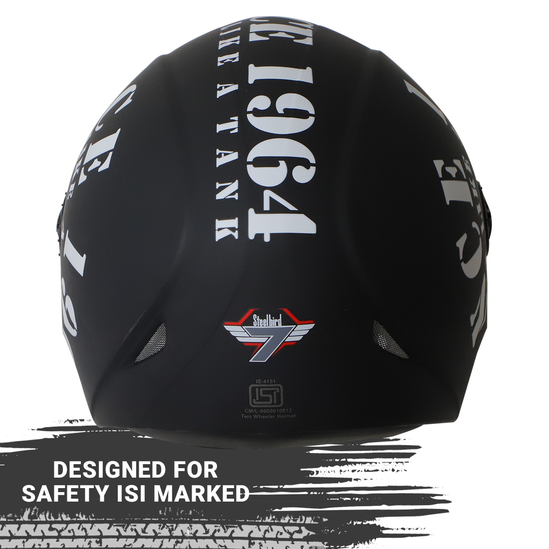 Steelbird SB-50 Adonis Tank Full Face Graphic Helmet Motorbike Helmet (Matt Black White With Clear Visor)