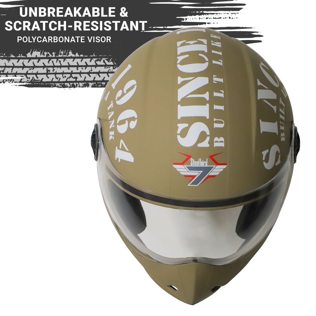 Steelbird SB-50 Adonis Tank Full Face Graphic Helmet Motorbike Helmet (Matt Desert Storm White With Clear Visor)