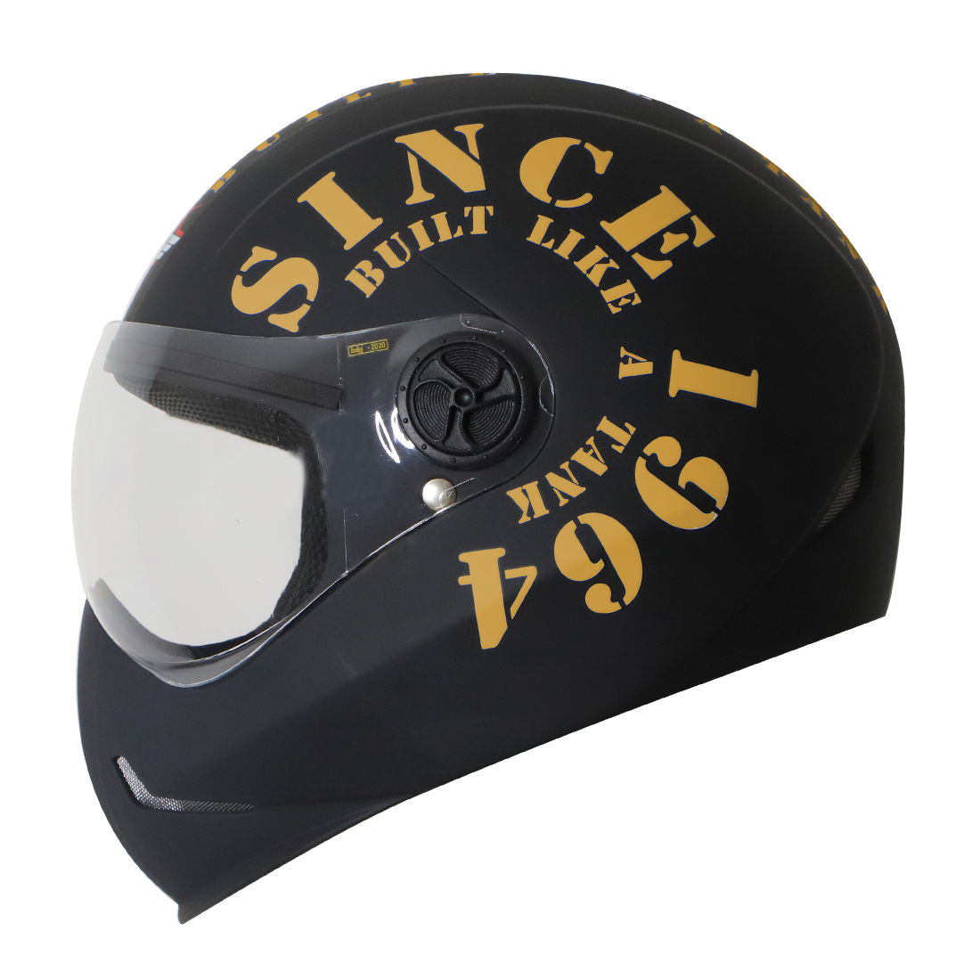 Steelbird SB-50 Adonis Tank Full Face Graphic Helmet Motorbike Helmet (Matt Black Gold With Clear Visor)