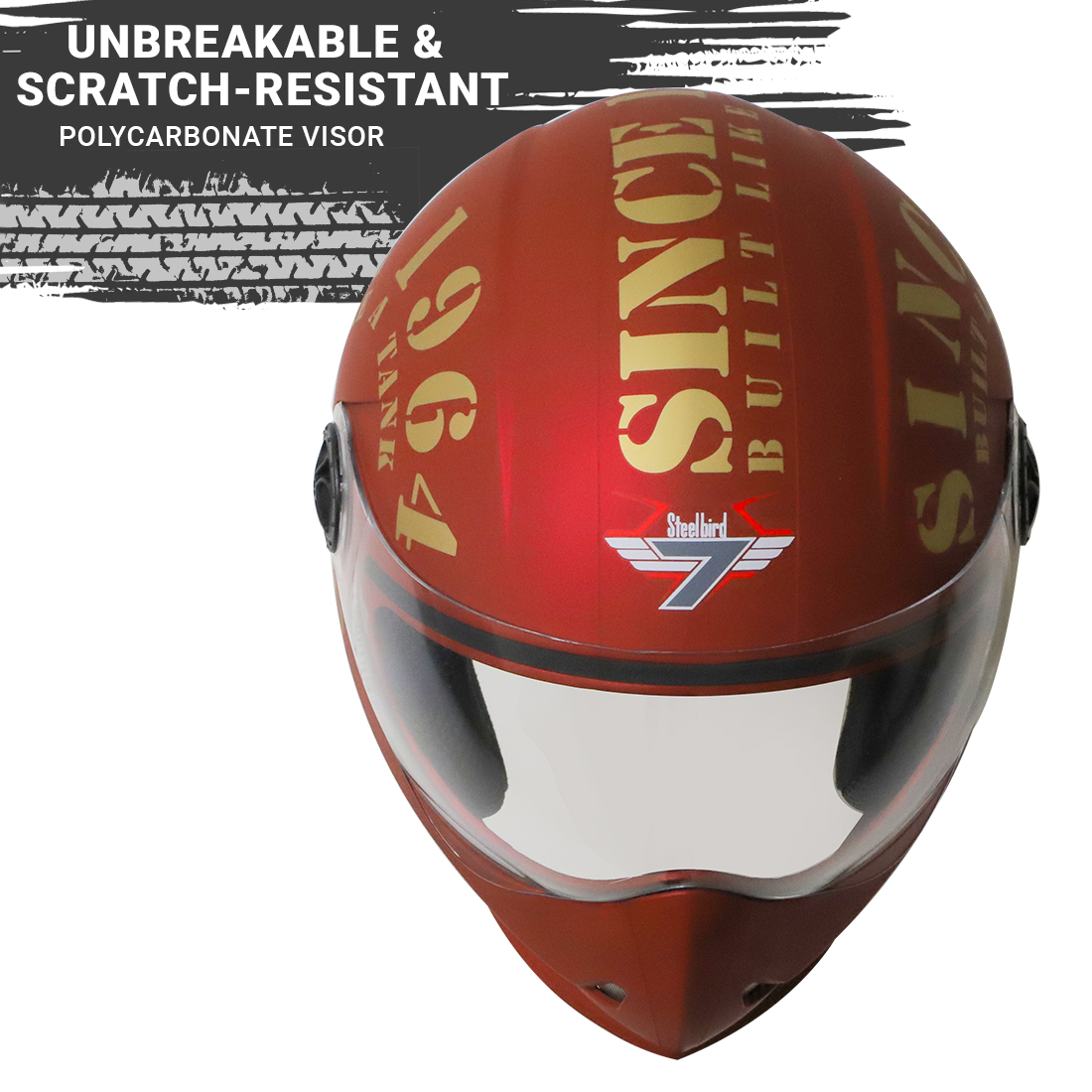 Steelbird SB-50 Adonis Tank Full Face Graphic Helmet Motorbike Helmet (Matt Maroon Gold With Clear Visor)