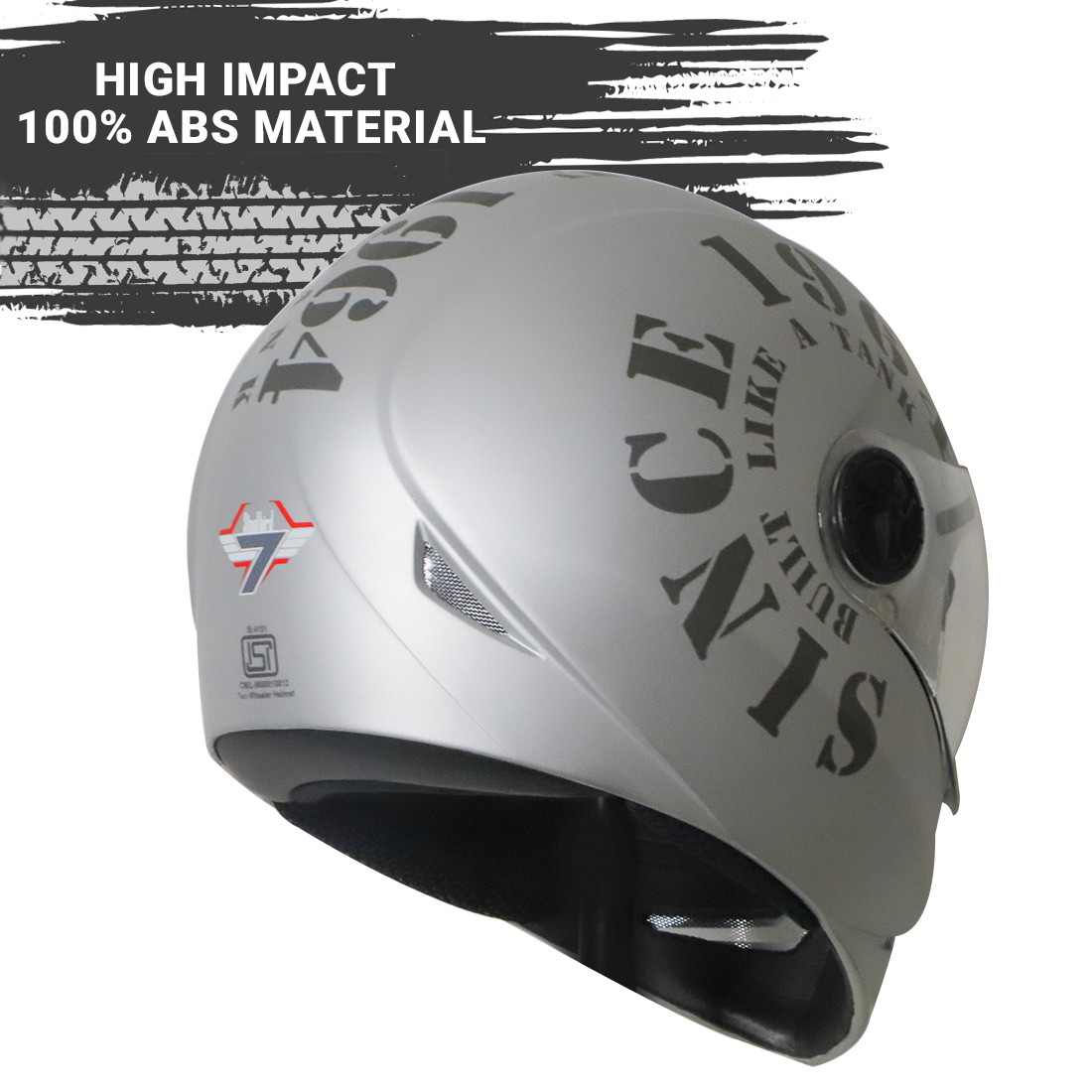 Steelbird SB-50 Adonis Tank Full Face Graphic Helmet Motorbike Helmet (Matt Silver Grey With Clear Visor)