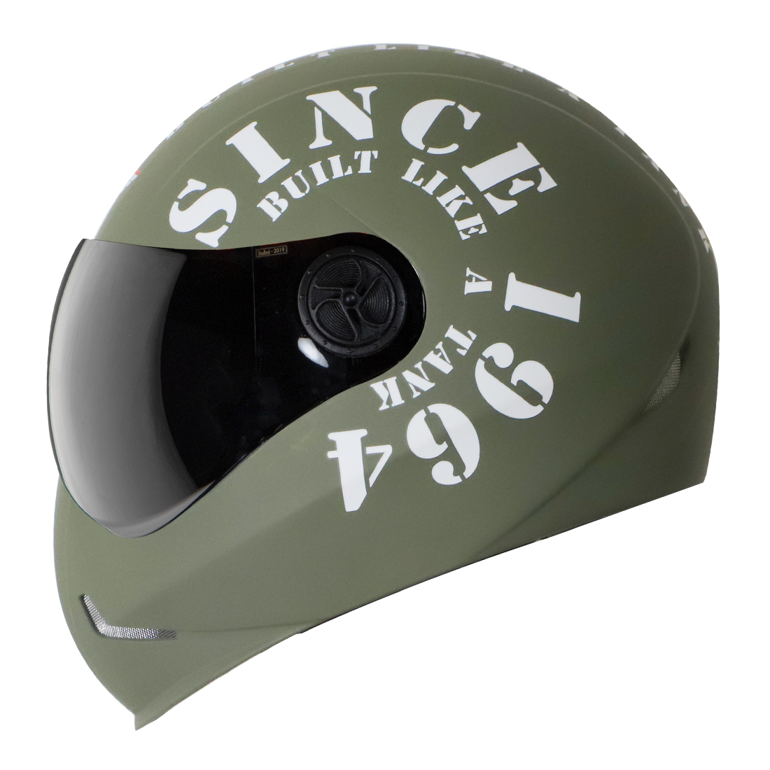 Steelbird SB-50 Adonis Tank Full Face Graphic Helmet Motorbike Helmet (Matt Battle Green White With Smoke Visor)