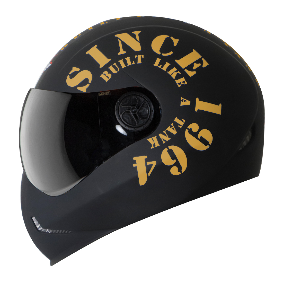 Steelbird SB-50 Adonis Tank Full Face Graphic Helmet Motorbike Helmet (Matt Black Gold With Smoke Visor)