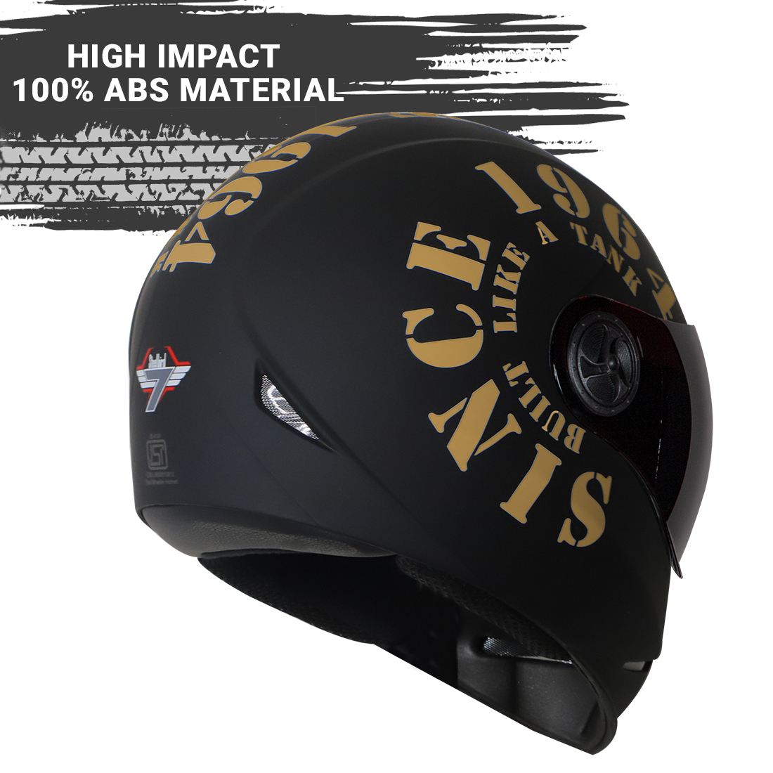Steelbird SB-50 Adonis Tank Full Face Graphic Helmet Motorbike Helmet (Matt Black Gold With Smoke Visor)