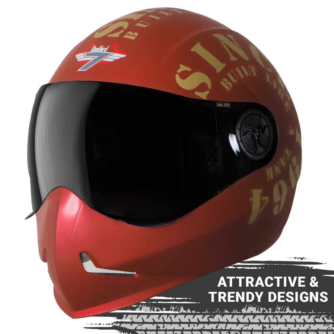 Steelbird SB-50 Adonis Tank Full Face Graphic Helmet Motorbike Helmet (Matt Maroon Gold With Smoke Visor)