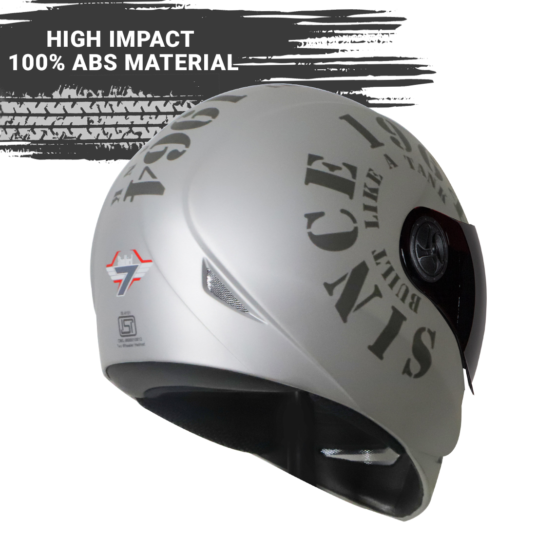 Steelbird SB-50 Adonis Tank Full Face Graphic Helmet Motorbike Helmet (Matt Silver Grey With Smoke Visor)