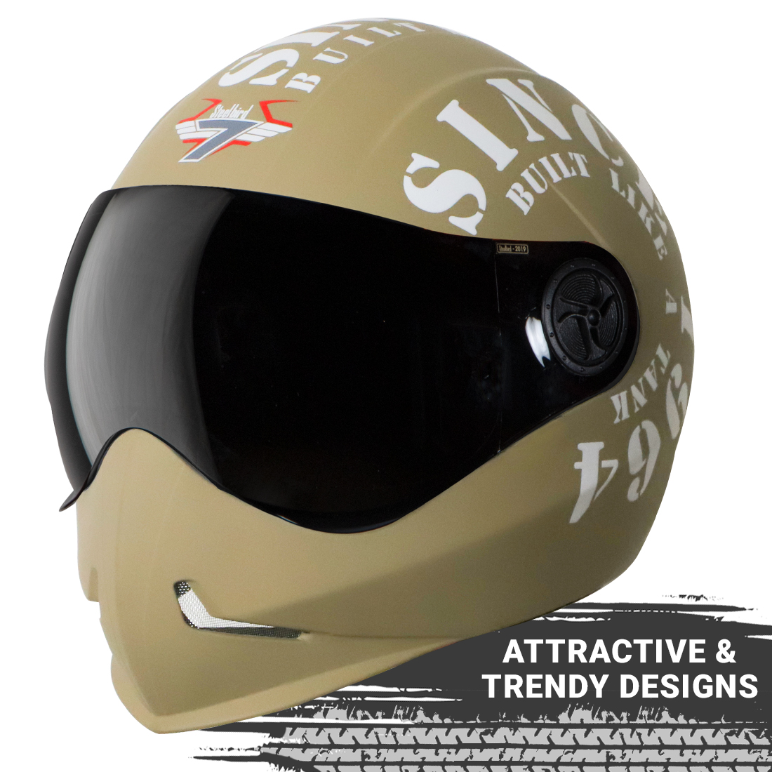 Steelbird SB-50 Adonis Tank Full Face Graphic Helmet Motorbike Helmet (Matt Desert Storm White With Smoke Visor)