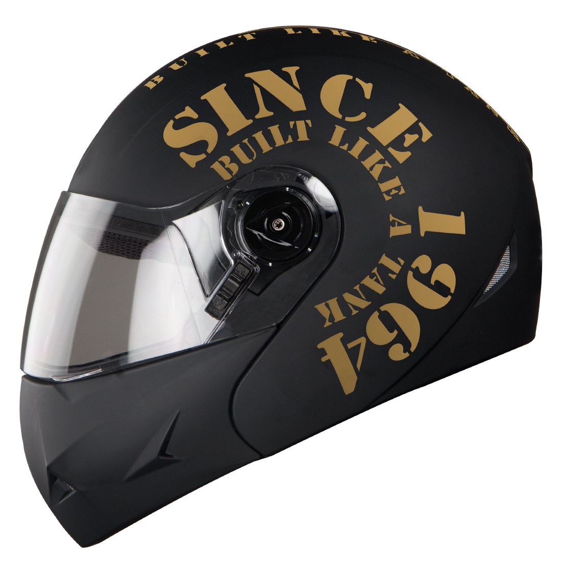 Steelbird SB-45 7Wings Award Tank Flip Up Graphic Helmet (Matt Black Gold with Clear Visor)