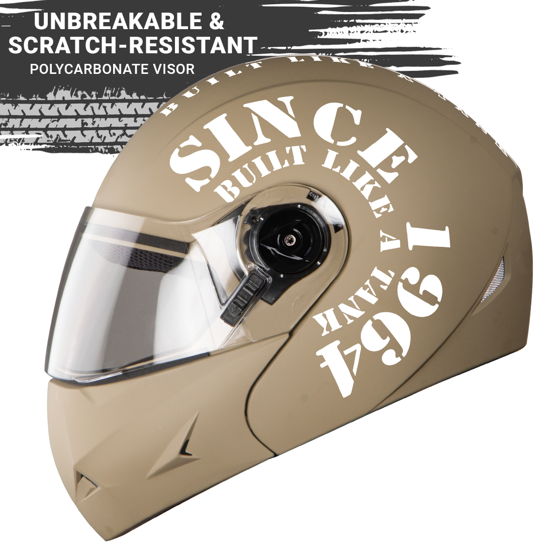 Steelbird SB-45 7Wings Award Tank Flip Up Graphic Helmet (Matt Desert Storm White With Clear Visor)