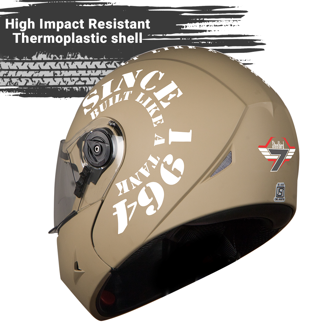 Steelbird SB-45 7Wings Award Tank Flip Up Graphic Helmet (Matt Desert Storm White With Clear Visor)
