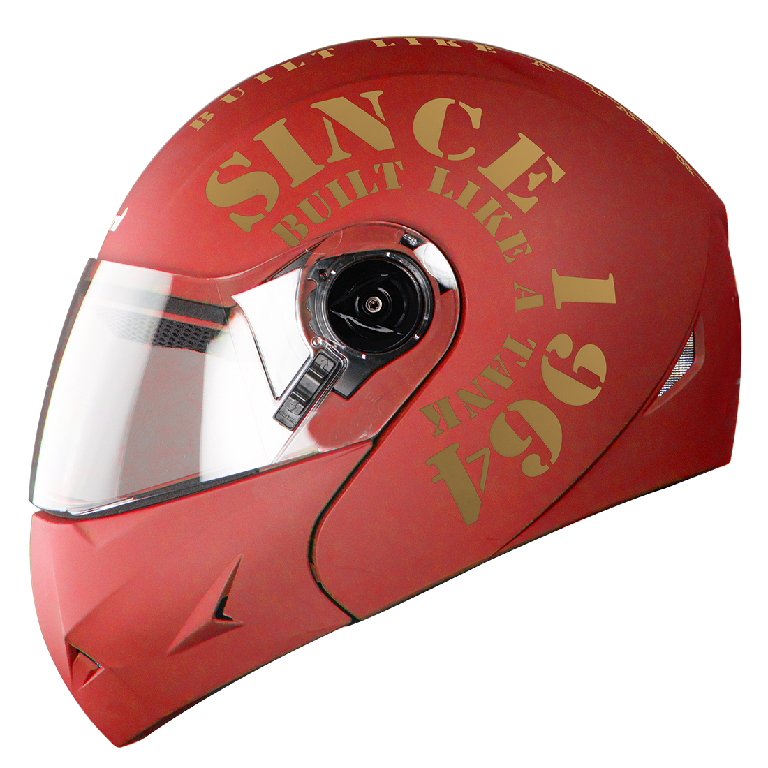 Steelbird SB-45 7Wings Award Tank Flip Up Graphic Helmet (Matt Maroon Gold With Clear Visor)