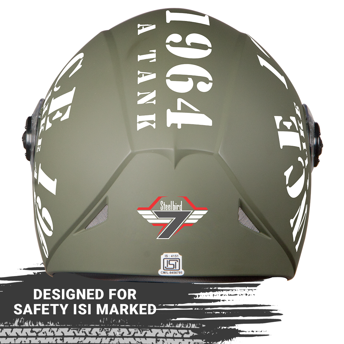 Steelbird SB-45 7Wings Award Tank Flip Up Graphic Helmet (Matt Battle Green White With Smoke Visor)
