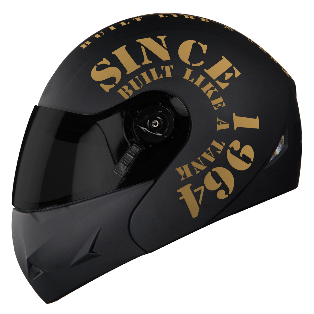 Steelbird SB-45 7Wings Award Tank Flip Up Graphic Helmet (Matt Black Gold With Smoke Visor)