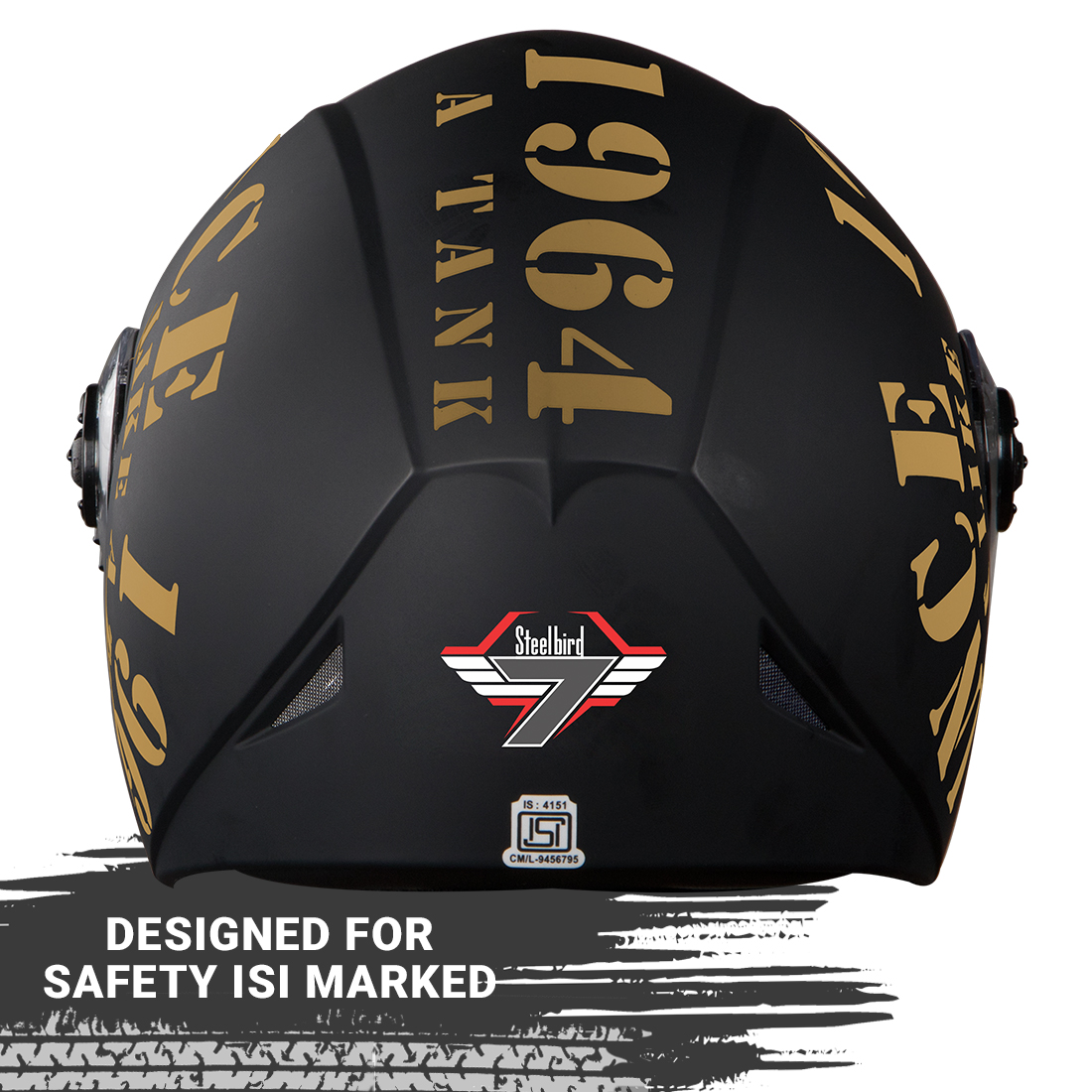 Steelbird SB-45 7Wings Award Tank Flip Up Graphic Helmet (Matt Black Gold With Smoke Visor)