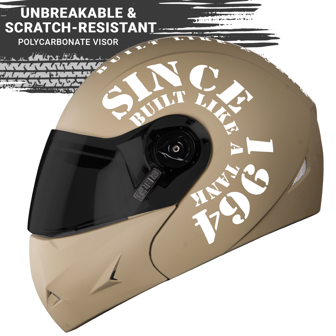 Steelbird SB-45 7Wings Award Tank Flip Up Graphic Helmet (Matt Desert Storm White With Smoke Visor)